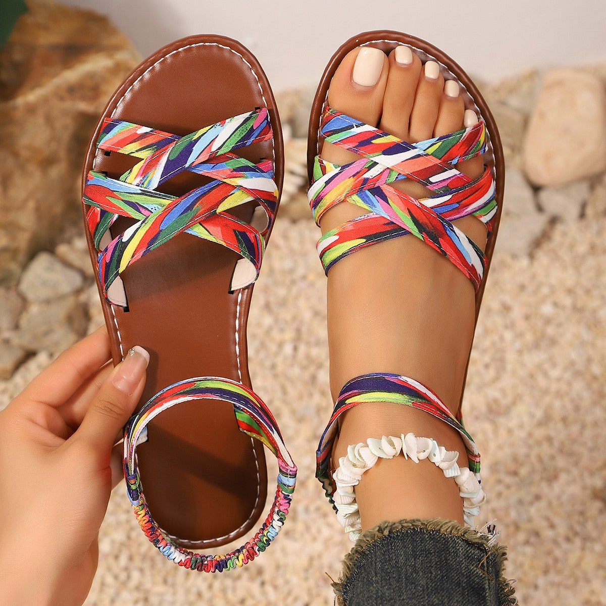 Damen Riemensandalen mit geflochtenem Design und verstellbarem Riemen R&B