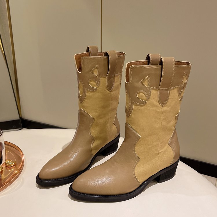 Damen Stiefeletten im Cowboy-Stil mit einzigartigem Design und kompaktem Absatz R&B