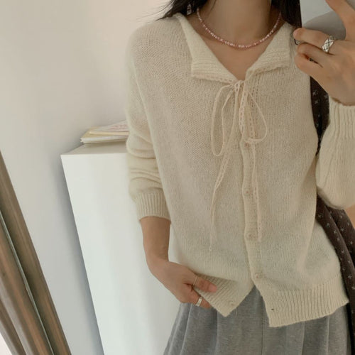Damen lässiger Strickcardigan mit Kordelzug und feiner Struktur R&B