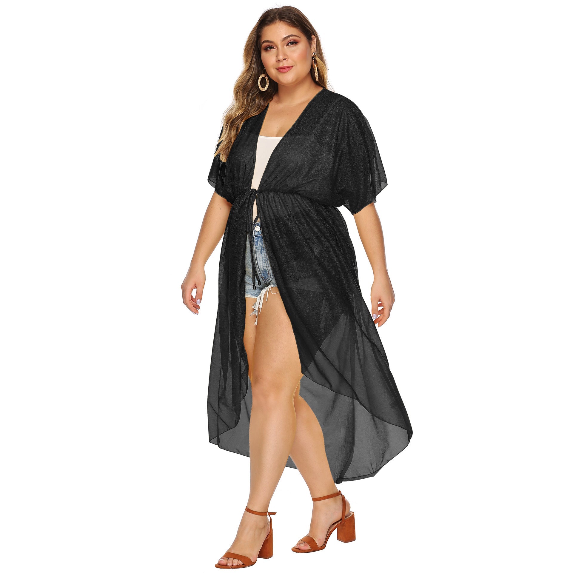 Damen eleganter transparenter Strandkimono R&B