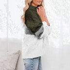 Damen farbenfroher Strickpullover mit strukturiertem Muster und hohem Kragen R&B