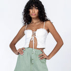 Damen Spitzen-Top mit Schnürung und Rüschendetail R&B