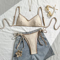 Damen Triangel-Bikini mit gestreiften BindR&Bändern R&B