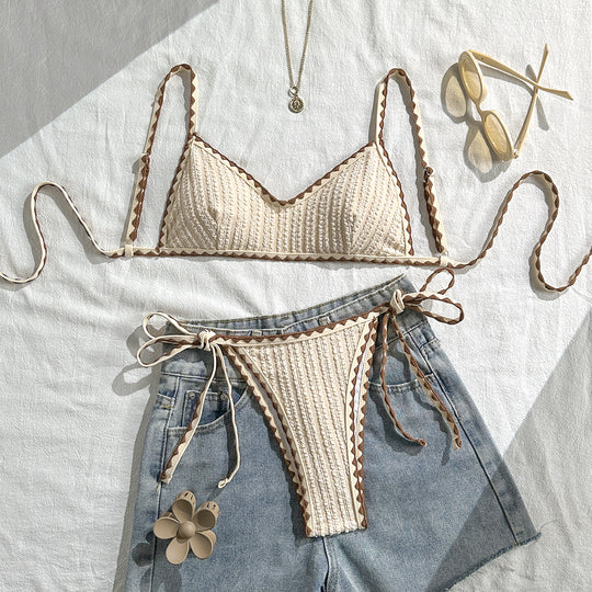 Damen Triangel-Bikini mit gestreiften Bindebändern R&B