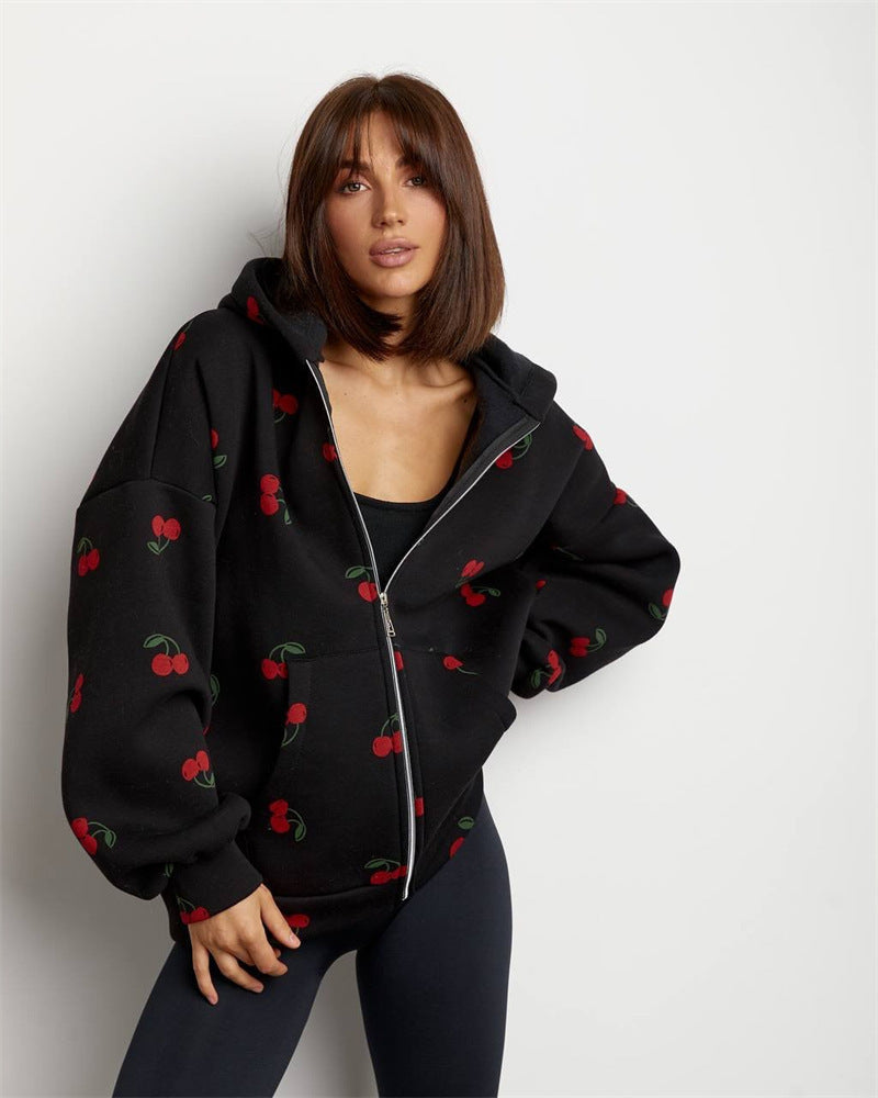 Damen Kapuzenjacke mit fruchtigem Print und hochwertigem Baumwollmix R&B