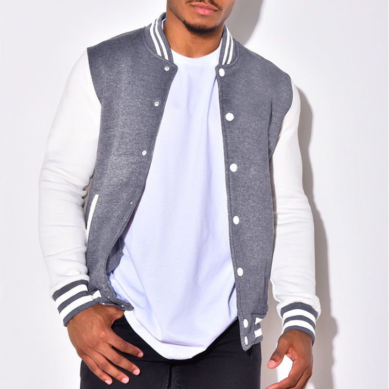 Herren nan Retro-Sport-Bomberjacke mit Druckknopfleiste, Kontrastärmeln und Rippbündchen R&B