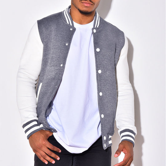 Herren nan Retro-Sport-Bomberjacke mit Druckknopfleiste, Kontrastärmeln und Rippbündchen R&B