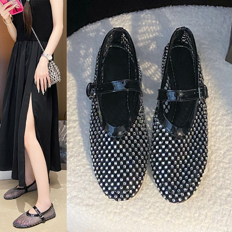 Damen Ballerinas mit strassverzierten Details und Riemchenverschluss R&B