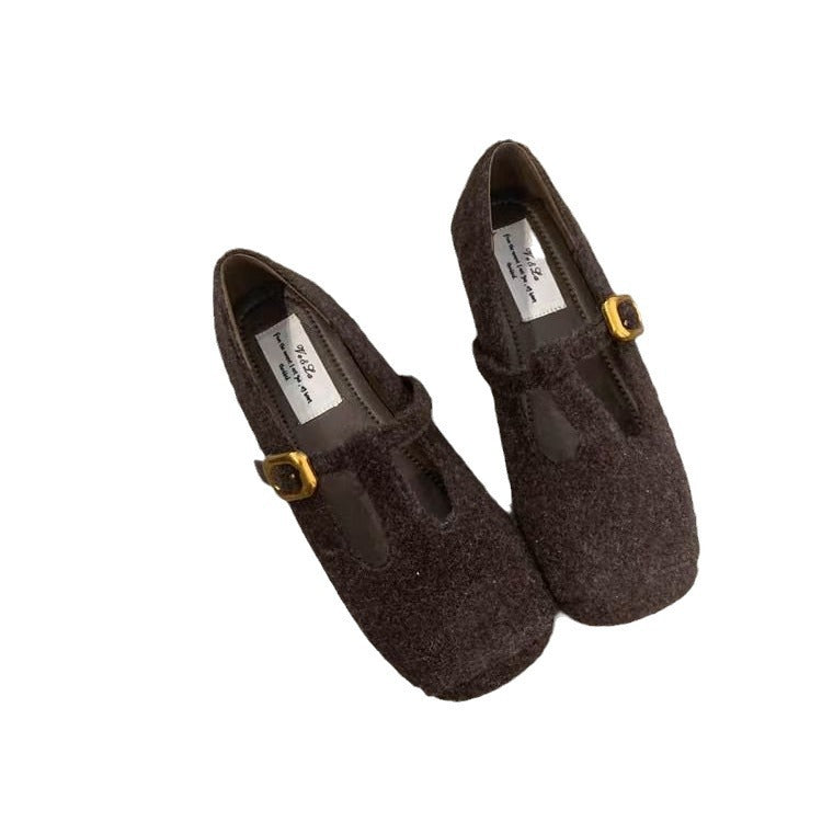 Damen elegante Filz-Ballerinas mit dekorativem Riemchen und bequemer Sohle R&B
