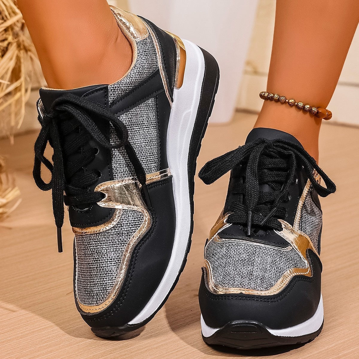 Damen Sportliche Sneakers mit schimmernden Akzenten und atmungsaktivem Obermaterial R&B