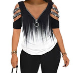 Damen modisches Oberteil mit tiefem V-Ausschnitt und dekorativen Schulterdetails R&B