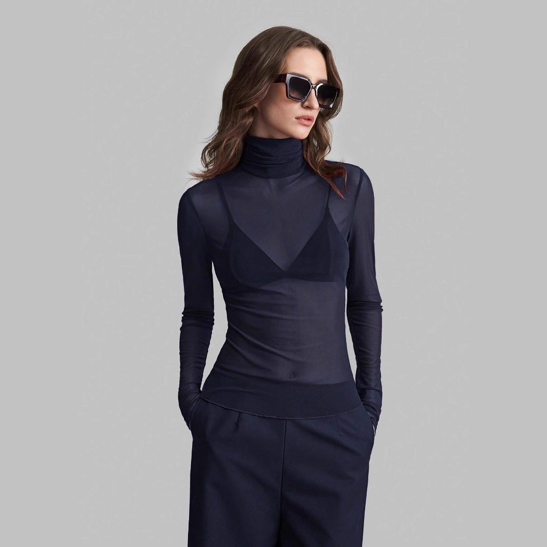 Damen Transparente Turtleneck-Bluse mit figurformendem Schnitt R&B