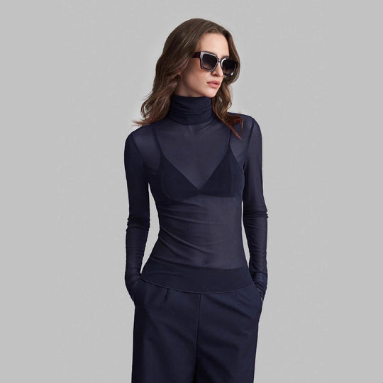 Damen Transparente Turtleneck-Bluse mit figurformendem Schnitt R&B