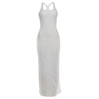 Damen figurbetontes Maxikleid mit Cross-Back-Trägern und elegantem Schnitt R&B