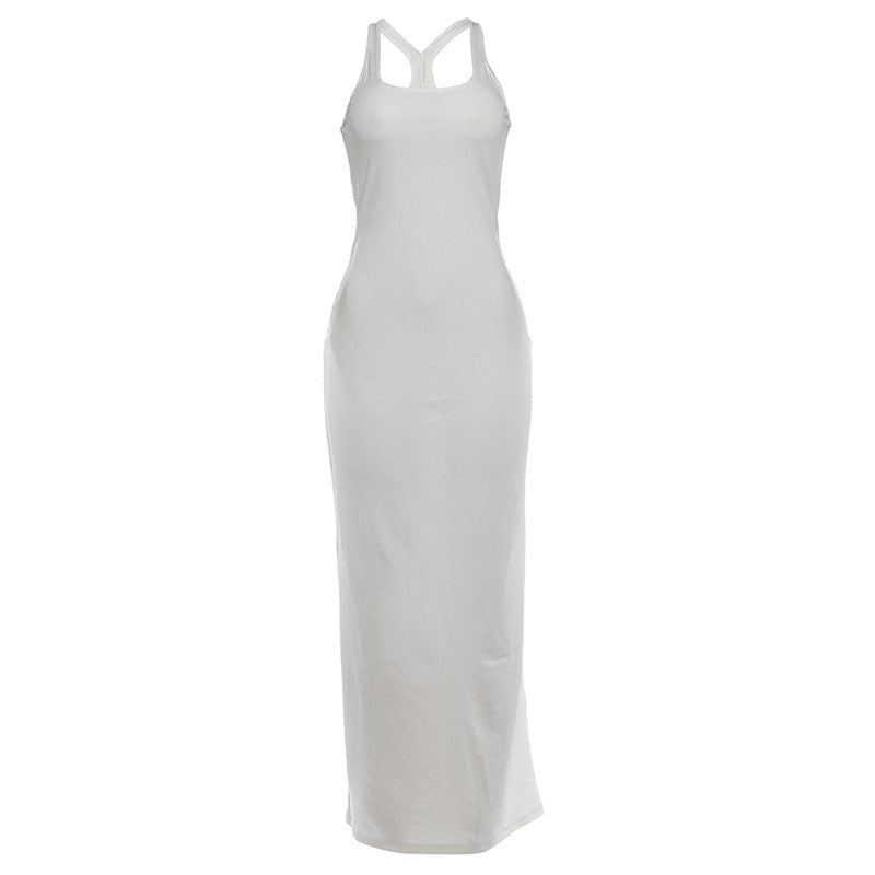 Damen figurbetontes Maxikleid mit Cross-Back-Trägern und elegantem Schnitt R&B