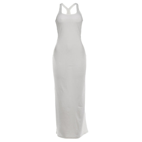 Damen figurbetontes Maxikleid mit Cross-Back-Trägern und elegantem Schnitt R&B