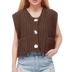 Damen Strickweste mit praktischen Taschen und dekorativen Holzknöpfen R&B