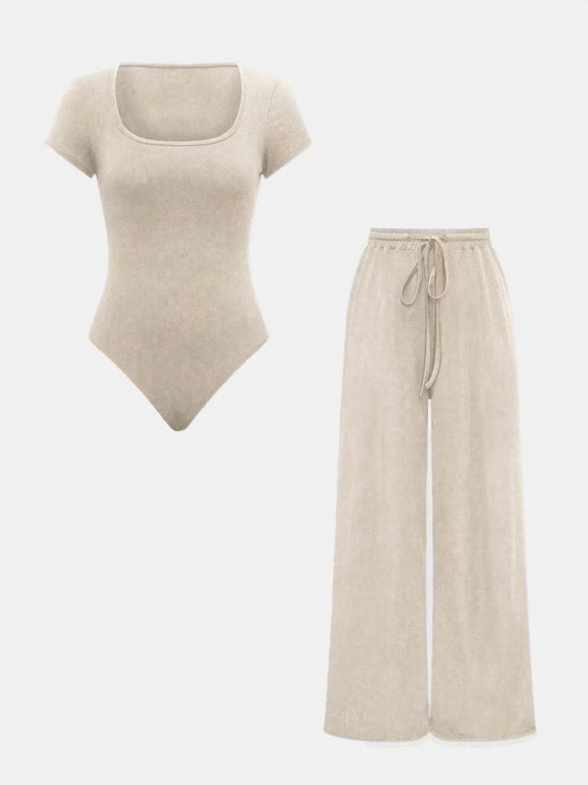 Damen lässiger Jumpsuit mit kurzer Arm und weitem Bein R&B