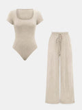 Damen lässiger Jumpsuit mit kurzer Arm und weitem Bein R&B