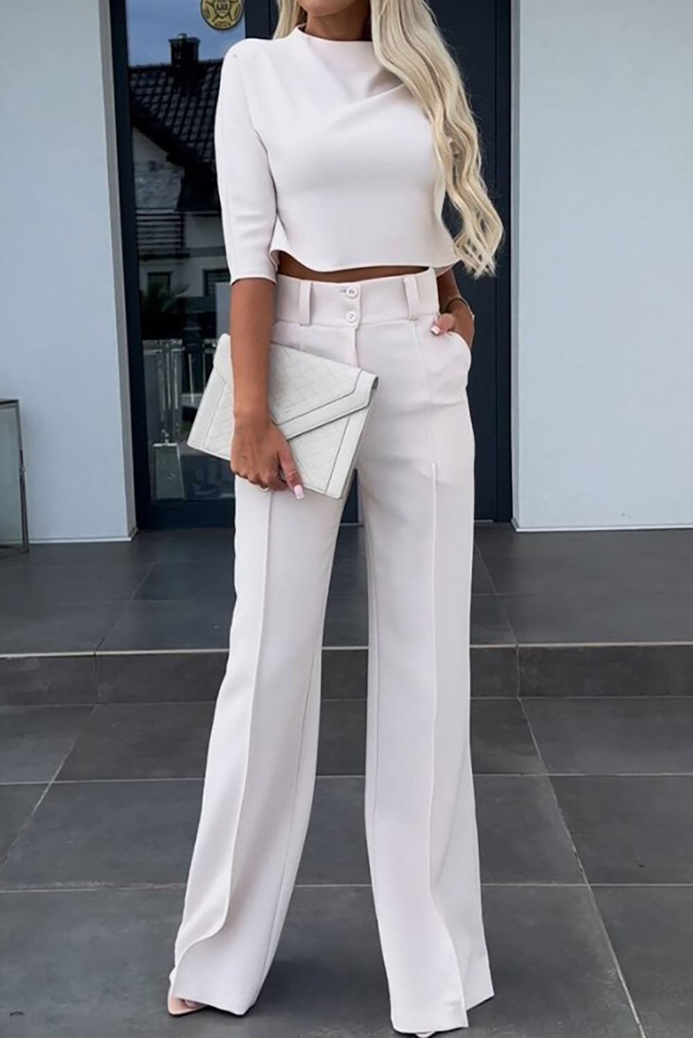 R&B | Ärmel Pullover Weitbeinige Hosen Geschäftliche Freizeit Outfits Satz
