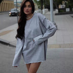 Damen Lässiger Oversized-Pullover mit abgerundetem Saum und langen Ärmeln R&B