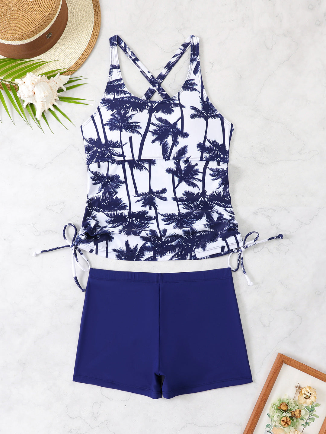 Damen Sportliches Tankini-Set mit floralem Design und verstellbaren Bündchen R&B