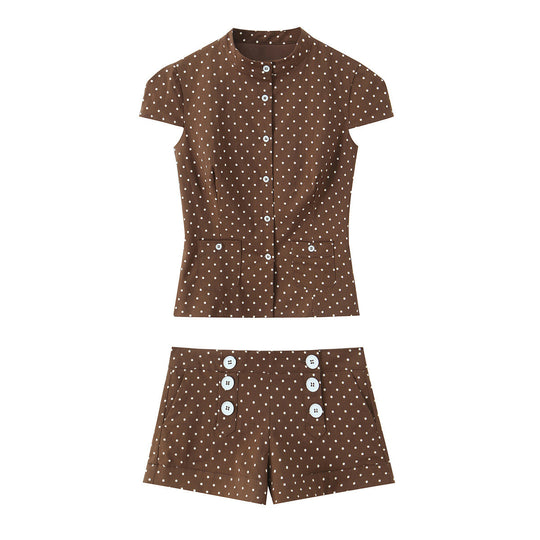 Damen elegante Kurzshorts mit Knopfdetails und Pünktchen R&B