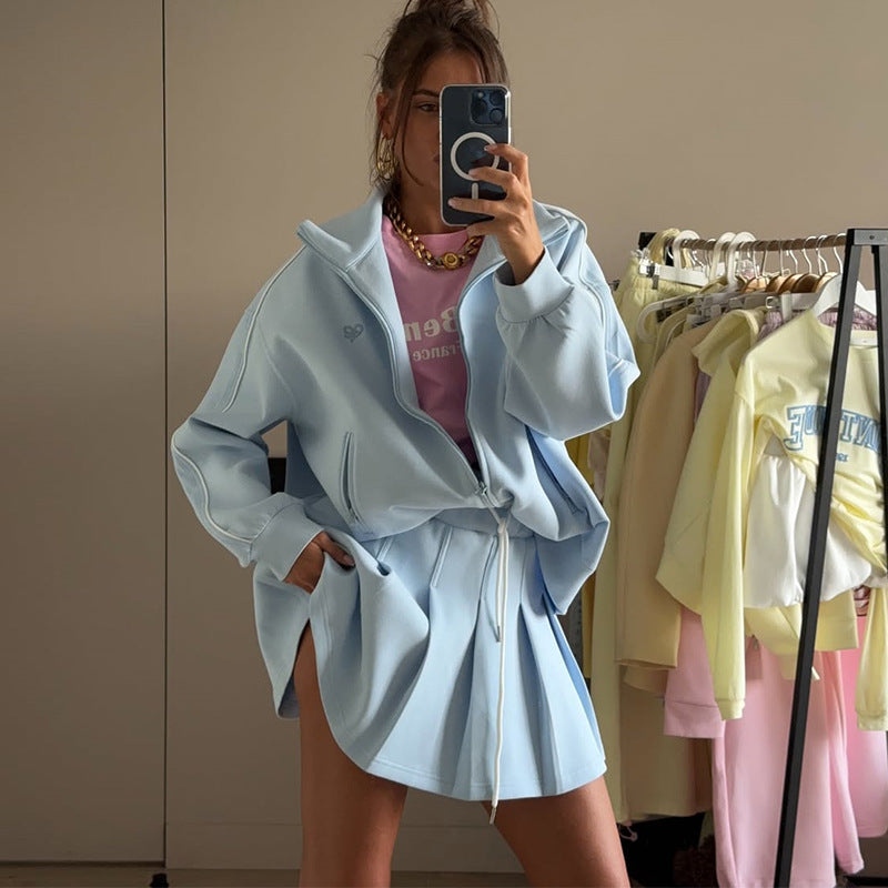 Damen trendige Sport-Loungewear mit komfortablem Oversize-Jacke und Mini-Skirt R&B