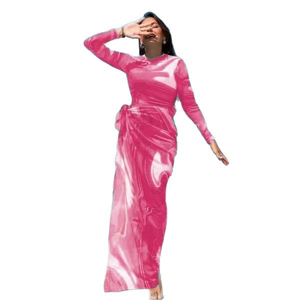 Damen Elegantes langärmeliges Strandkleid im fließenden Design R&B