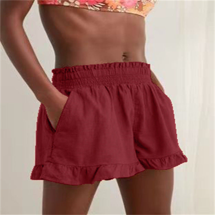 Damen lässige Sommer-Shorts mit elastischem Bund und voluminösem Saum R&B