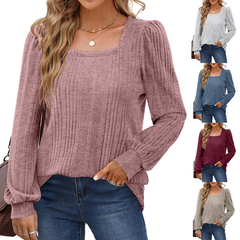 Damen gemütlicher Strickpullover mit Rippstruktur und Puffärmeln R&B