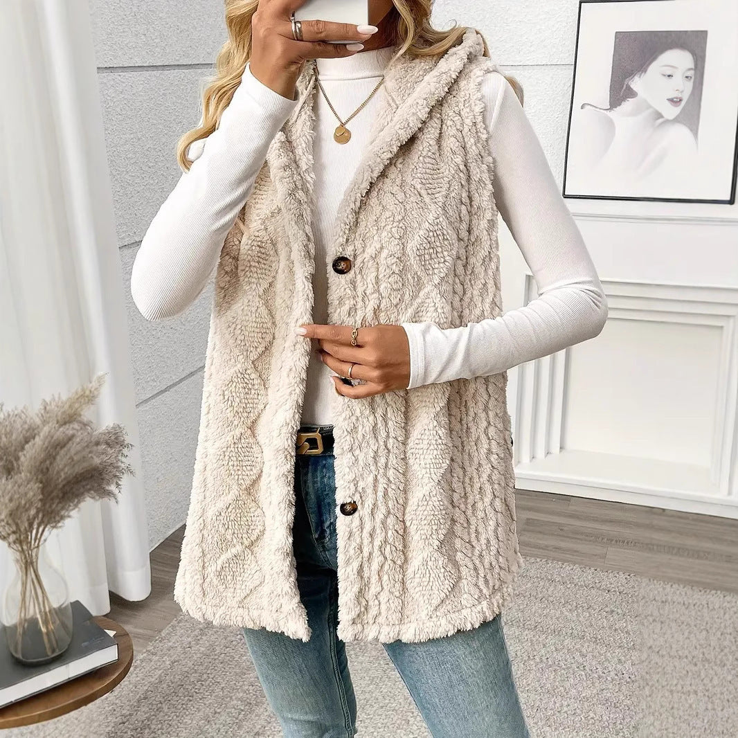 Damen Stylish gesteppte Weste mit Kapuze und Knopfverschluss R&B