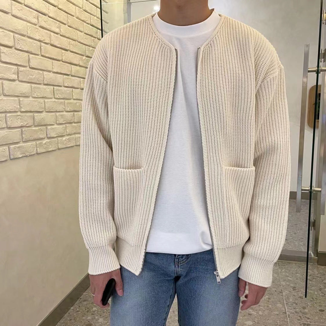 Herren Grobstrick-Jacke mit voluminösen Ärmeln und steigendem Kragen R&B