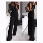 Damen Elegante Jumpsuit mit transparenter Bluse und schimmernden Akzenten EB