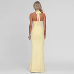 Damen Maxikleid mit tiefem V-Ausschnitt und modischem Wickeldesign R&B