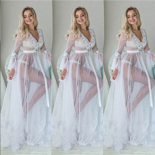 Damen Transparentes Abendkleid mit zierlichen Spitzenapplikationen und schwingendem Tüllsaum R&B
