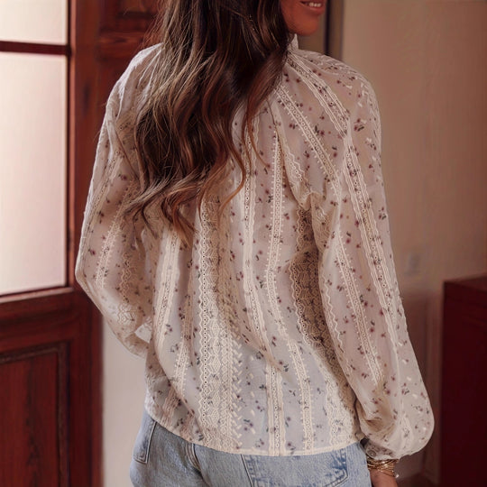 Damen Bluse mit feinen Spitzendetails und floralen Mustern R&B