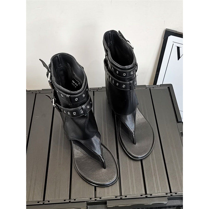 Damen dezente High-Top Sandalen mit dekorativen Schnallen R&B