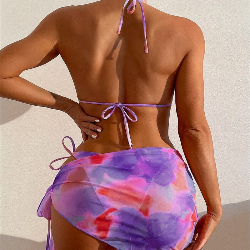 Damen Triangel-Bikini-Set mit floralem Wickelrock und verstellbaren Trägern R&B