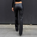Damen modische Flared-Hosen aus Lederimitat R&B