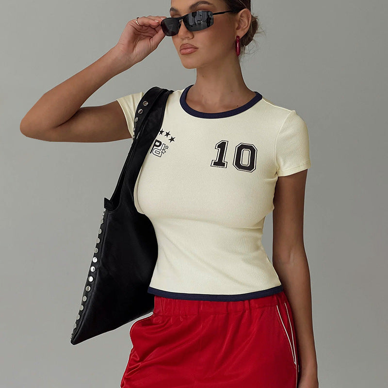 Damen Sportliches Cropped T-Shirt R&B