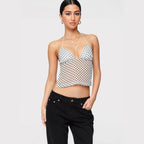Damen Transparente Bluse mit Punktmuster und dehnten Trägern R&B