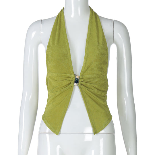 Damen Haltertop mit eleganter Raffung und dekorativen Perlen R&B
