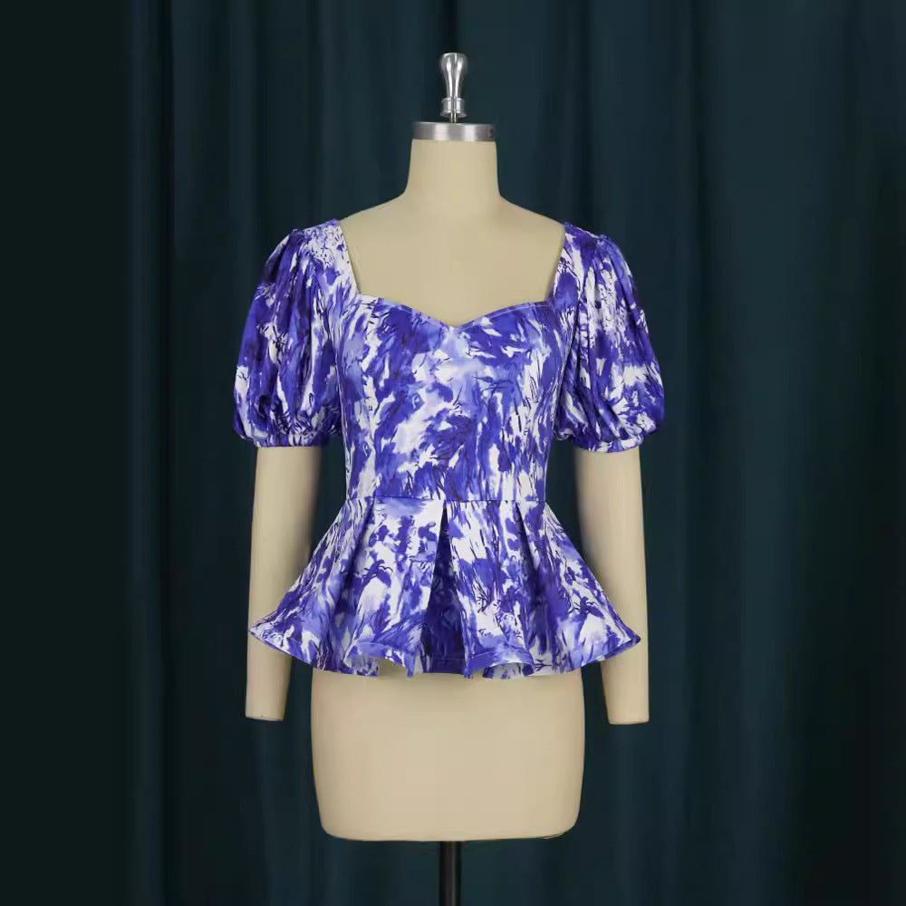 Damen Elegante Peplum Bluse mit Puffärmeln R&B