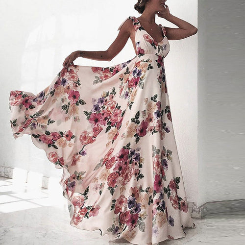 Damen elegantes Maxikleid mit floralem Design und seitlichem Schlitz R&B