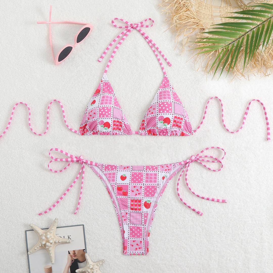 Damen Triangel-Bikini-Set mit verspieltem Blumenmuster und feinen Bindebändern R&B