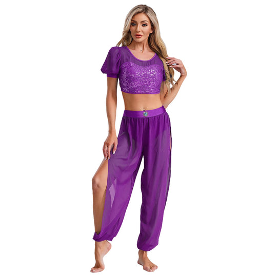 Damen Crop-Top und transparente Hose Set R&B