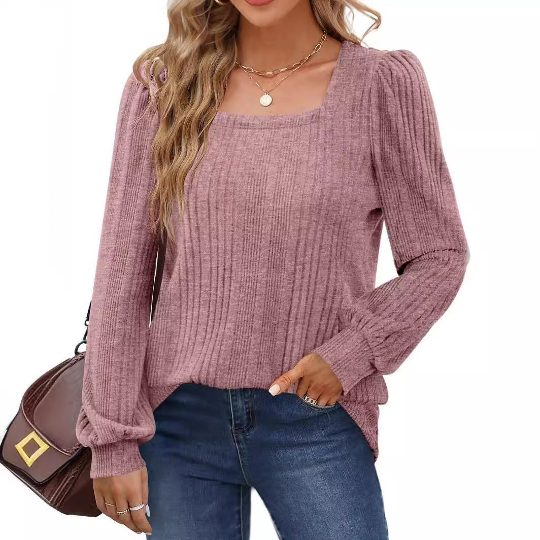 Damen modischer Pullover mit strukturiertem Rippmuster und Puffärmeln R&B