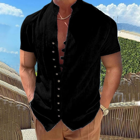 Herren lässiges Kurzarmhemd mit angesagtem Knopfdesign R&B