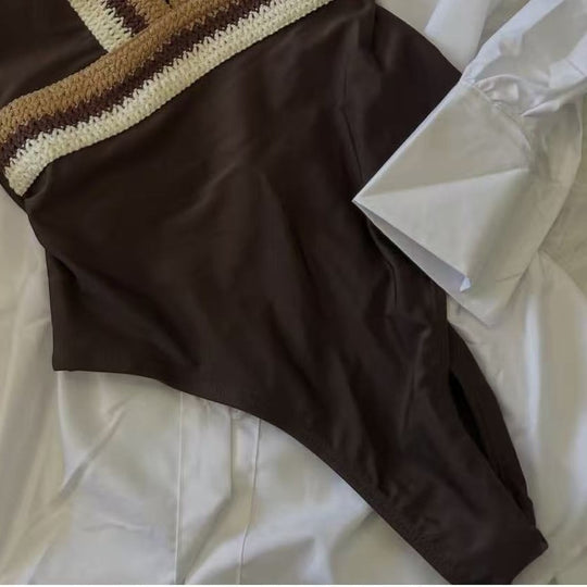Damen Eleganter Einteiler-Badeanzug mit raffinierten Farbdetails R&B